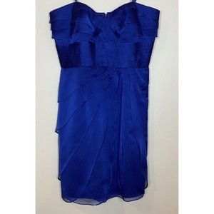 Adrianna Papell Women's Strapless Layered Ruffle Blue Formal Evening Dress Sz 8P